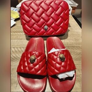 Kurt Geiger Red Quilted Bag and Slide Set